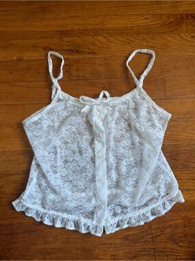 Brandy Melville White Lace Button-Front Camisole Top